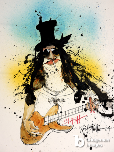 Music, Slash, 2009 (drawing), Ralph Steadman (b.1936) / Private Collection / © Ralph Steadman Archive. All rights reserved 2024 / Bridgeman Images