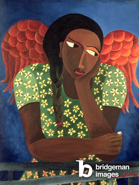 Black Girl with Wings (acrylic on canvas), Laura James,  Private Collection  © Laura James. All Rights Reserved 2023  Bridgeman Images