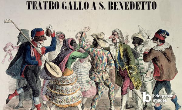 Carnival at the Theatre of S. Gallo and S. Benedetto, 1856 (coloured litho) / Bridgeman Images