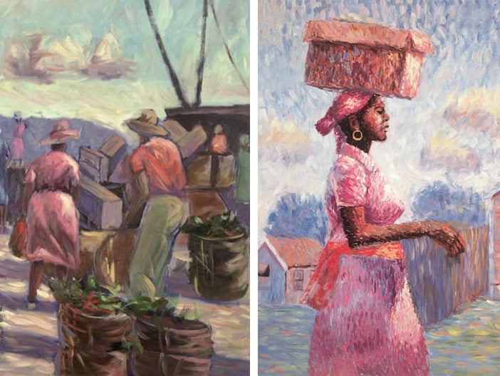Carlton Murrell: The Marketplace, 1988 (oil on canvas), African Lady, 1988 (oil on canvas)