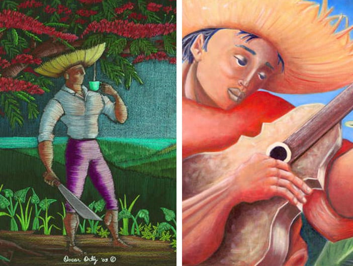 Oscar Ortiz: Amancer en Borinquen, 2003 (coloured pencil on paper), Hidalgo Campesino, (oil on canvas)