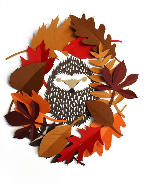 Hedgehog Wreath, 2015 (cut paper), Barber, Isobel  Private Collection  © Isobel Barber  Bridgeman Images 