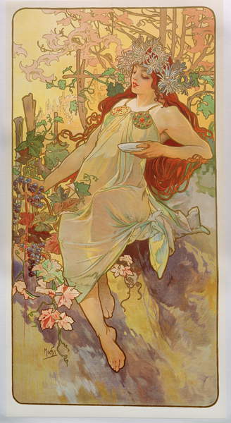 The Seasons- Autumn, 1896 (colour litho), Mucha, Alphonse Marie (1860-1939)  Private Collection  Bridgeman Images