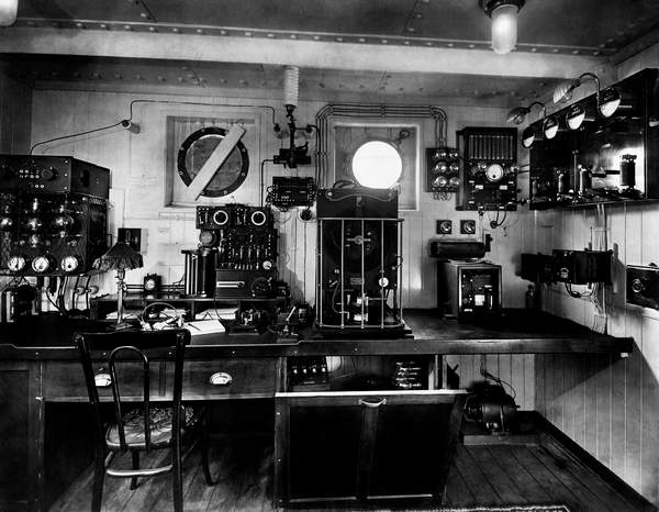 vintage photo of a Marconi Radiotelegraphic Room of a Transatlantic, 1930 (bw photo)  Touring Club ItalianoMarkaUIG  Bridgeman Images 6191005