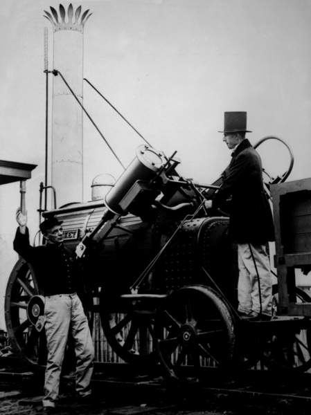 Replica of Stephensons Rocket, 1929 (bw photo), English Photographer, (20th century)  Private Collection  Bridgeman Images  275647