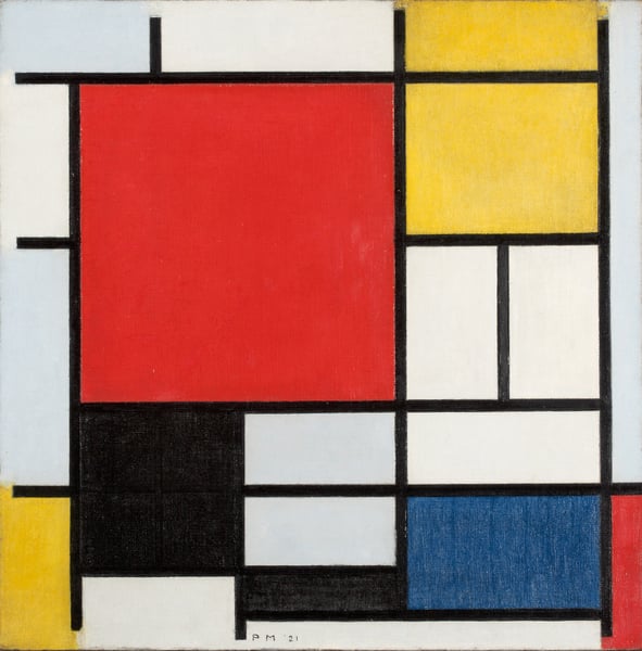 Composition with large red plane, yellow, black, gray and blue, 1921 (oil on canvas), Piet Mondrian /© Kunstmuseum den Haag / © Mondrian/Holtzman Trust / Bridgeman Images