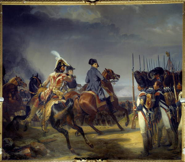 The Battle of Iena on 14/10/1806, Emperor Napoleon I (1769-1821), Joachim Murat and Louis Alexandre (Louis-Alexandre) Berthier pass the guard review Painting by Emile dit Horace Vernet (1789-1863) / Musee et Domaine National de Versailles et de Trianon, Versailles, France / Photo © Photo Josse / Bridgeman Images