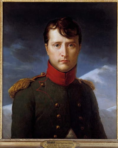  Portrait of Napoleon Bonaparte (1769-1821) as First Consul -Apinting by Francois Gerard (1770-1837), oil on canvas (62 x 53 cm), 1903  / Musee Conde, Chantilly, France © Photo Josse / Bridgeman Images