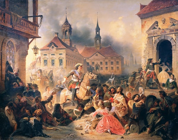 Peter the Great conquers Narva in 1704, 1859 (oil on canvas) / Alexander Ivanovich Sauerweid (1783-1844) / Bridgeman Images