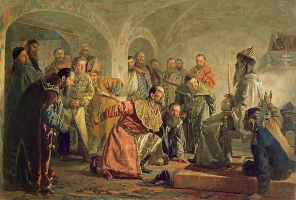 The Oprichnina at the Court of Ivan IV (1530-84), Oprichnina was a section of Russia ruled directly by the tsar / Nikolai Vasilievich Nevrev (1830-1904) / Bridgeman Images