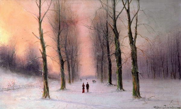 Winter Paintings 19080 Snow Scene-Wanstead Park, Christiansen, Nils Hans (late 19th century)  Chenil Galleries, London, UK  Bridgeman Images
