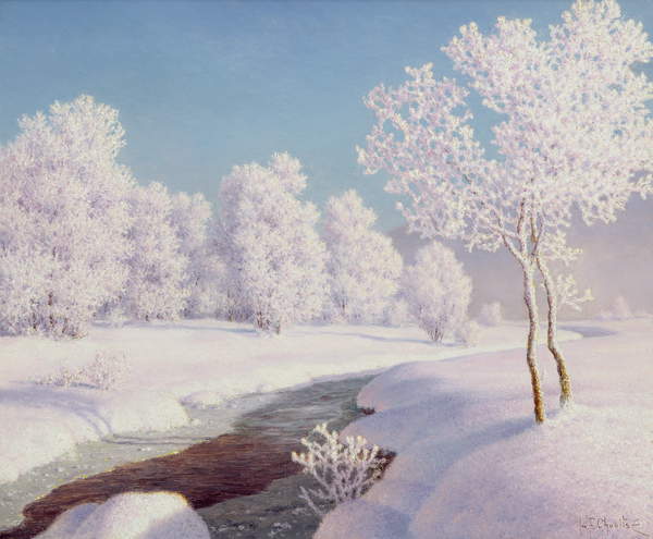 festive images 194840 Credit- Winter Morning - Engadine (oil on canvas), Choultse, Ivan Fedorovich (1874-1939)  Private Collection  Bridgeman Images 