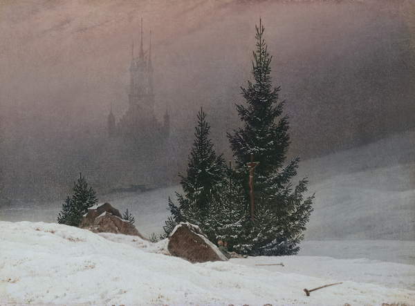 winter paintings 376639 Credit- Winter Landscape with a Church, c.1811 (oil on canvas), Friedrich, Caspar David (1774-1840)  Private Collection  Photo © Christies Images  Bridgeman Images 