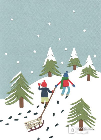 Sledging, 2014, (cut paper), Barber, Isobel  Private Collection  © Isobel Barber  Bridgeman Images 1219372