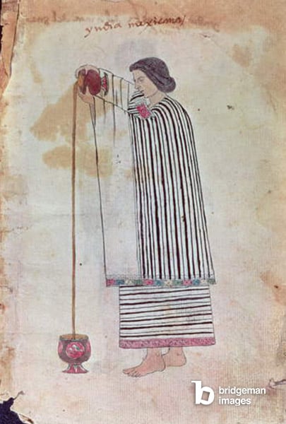 Mexican Indian Preparing Chocolate, from the Codex Tuleda, 1553 (vellum), Mexican School, (16th century)  Museo de America, Madrid, Spain / Bridgeman Images