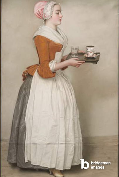 The Chocolate Girl, c.1744 (pastel on vellum) (see also 74156), Liotard, Jean-Etienne (1702-89)  Gemaeldegalerie Alte Meister, Dresden, Germany  © Staatliche Kunstsammlungen Dresden  © Staatliche Kunstsammlungen Dresden  Bridgeman Images 