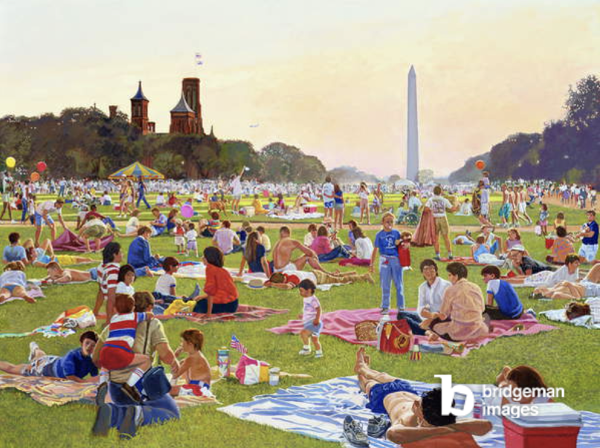 The Mall on the fourth: Waiting for the Fireworks to Start, 1998 (oil on canvas), Frank Wright (b.1932) / The Classical Gallery, Virginia, USA / Bridgeman Images