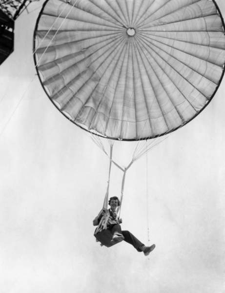 Amelia Earhart helps test a commercial parachute. June 2, 1935.  CSU ArchivesEverett Collection  Bridgeman Images 