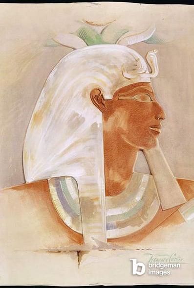 Image of Head of Queen Makare Hatshepsut (c.1503-1482 BC) (w/c on paper), Carter, Howard (1873-1939) / English, Private Collection, © The Stapleton Collection / Bridgeman Images