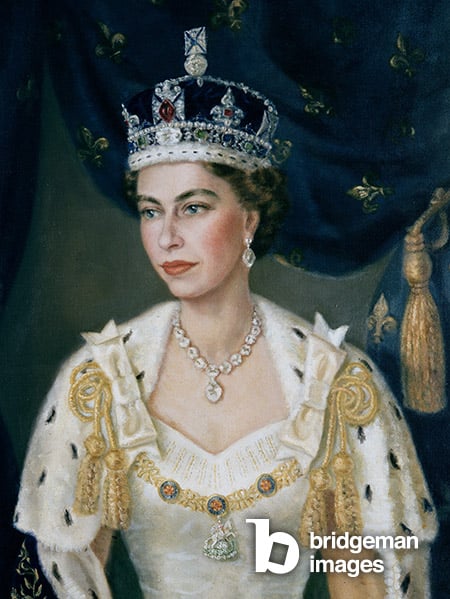 Coronation Portrait of Her Majesty The Queen, 1953 (painting), Lydia de Burgh, (1923-2007)  Government of Northern Ireland, Stormont, N. Ireland  © Lydia de Burgh  Bridgeman Images