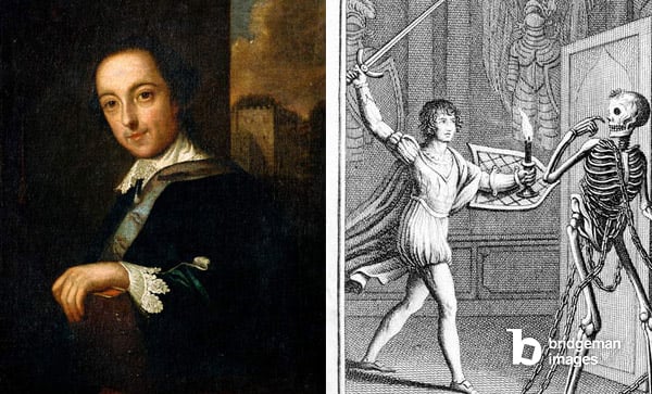 Left: Sir Horace Walpole, c.1755 (oil on canvas), John Giles Eccardt / Marble Hill House, London, UK / © Historic England / Bridgeman Images  Right: The Castle of Otranto by Horace Walpole, 1764., Unknown Artist, (19th century) / Private Collection / © Giancarlo Costa / Bridgeman Images