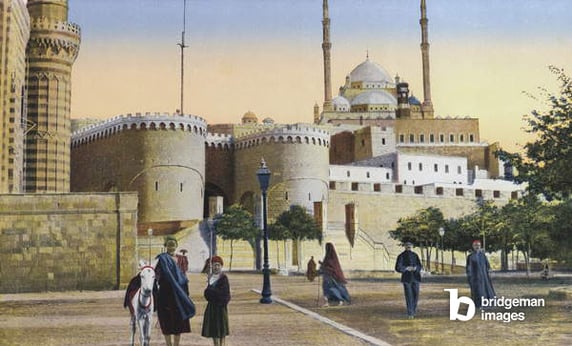 Cairo, The Citadel. Illustration for souvenir brochure on Egypt published by The Cairo Postcard Trust, c 1905. Photographs look to be late 19th century, and colouring early 20th century / Look and Learn / Elgar Collection / Bridgeman Images