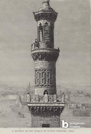 A Minaret of the Mosque of Sultan Berkook, Cairo. Illustration for The Graphic, 19 February 1887/ Look and Learn / Illustrated Papers Collection / Bridgeman Images