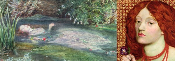 L-R: Ophelia by Sir John Everett Millais; Regina Cordium, 1860 by Dante Rossett