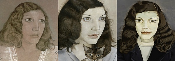 L-R: Girl in a White Dress, 1947; Girl with a Kitten, 1947; Girl in a Dark Jacket, 1947, all by Lucian Freud