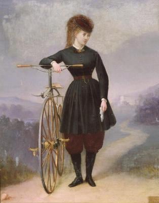 XIR191430 Blanche d'Antigny (1840-74) and her Velocipede (oil on canvas) by Betinet, (19th century); Musee de l'Ile de France, Sceaux, France; French, out of copyright