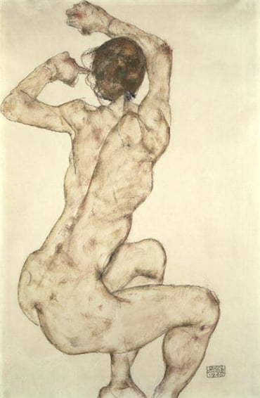 CH130144 A Crouching Nude, 1915 (pencil and gouache on paper) by Schiele, Egon (1890-1918); Private Collection; Photo © Christie's Images; Austrian, out of copyright