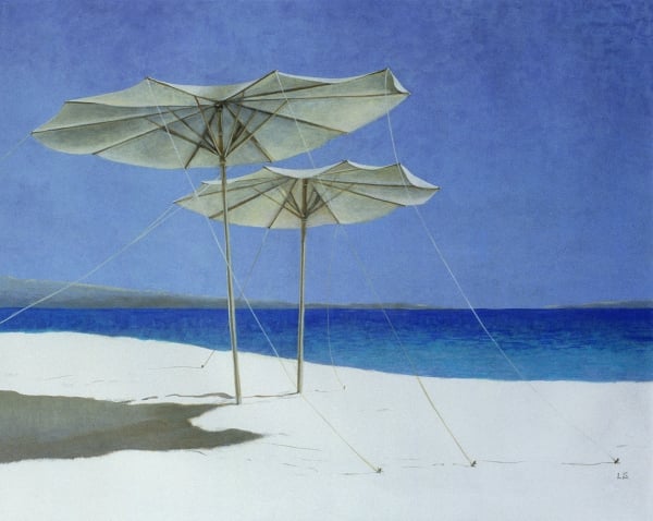 SEL135448 Umbrellas, Greece, 1995 (acrylic on paper) by Lincoln Seligman, 