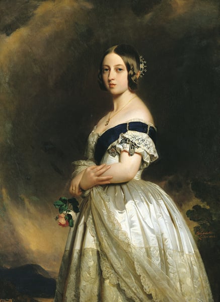 XIR159010 Queen Victoria (1819-1901) 1842 (oil on canvas) by Winterhalter, Franz Xaver (1805-73); 132x97 cm; Château de Versailles, France; (add.info.: queen from 1837-1901); German, out of copyright.
