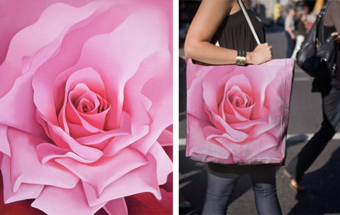Left: The Rose, 2001 (oil on canvas) by Myung-Bo Sim, (Contemporary Artist) Right: Mock up