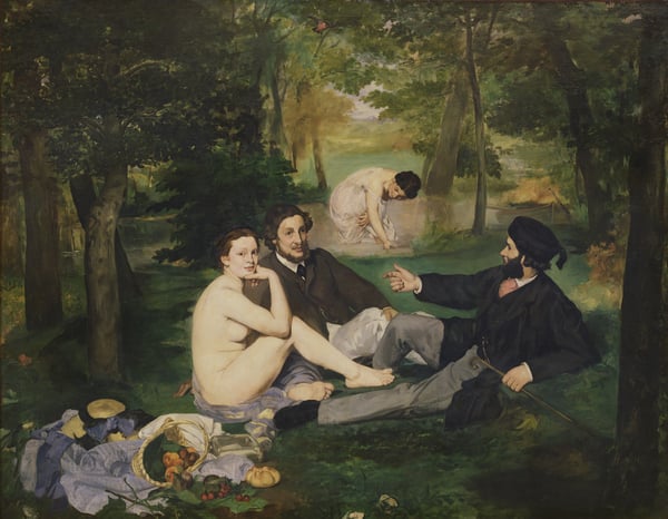 XIR2310 Dejeuner sur l'Herbe, 1863 (oil on canvas) (see also 65761) by Manet, Edouard (1832-83); 208x264 cm; Musee d'Orsay, Paris, France; (add.info.: Breakfast on the grass;); French, out of copyright.