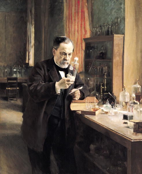 Louis Pasteur (1822-95) in his Laboratory, 1885 (oil on canvas), Albert Gustaf Aristides Edelfelt (1854-1905) / Musee d'Orsay, Paris, France