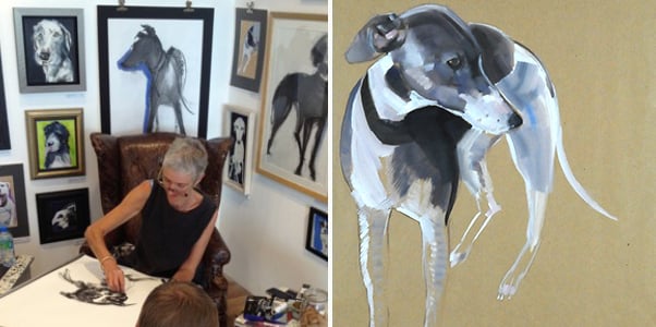 Left: Sally Muir at work Right: Lily, 2008 (oil on paper) by Sally Muir