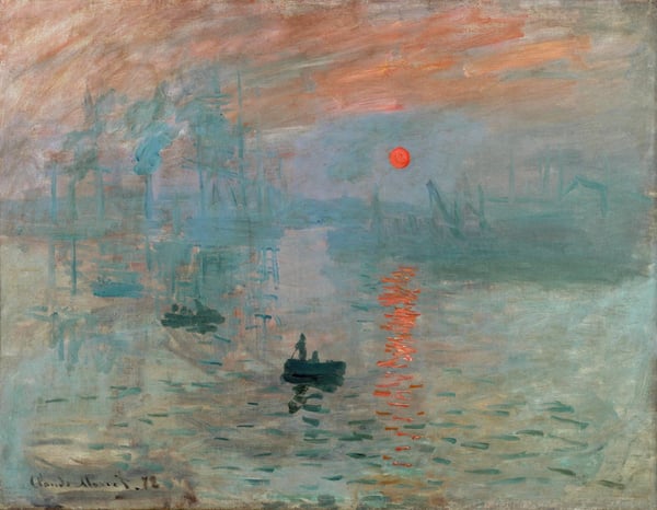 MMT3729 Impression: Sunrise, 1872 (oil on canvas) by Monet, Claude (1840-1926); 48x63 cm; Musee Marmottan Monet, Paris, France; (add.info.: Impression, Soleil Levant; the painting was stolen in 1985 and recovered in 1990; the painting's title is the origin of the name of the art movement Impressionism; subject is the harbour of Le Havre in France;); French, out of copyright.
