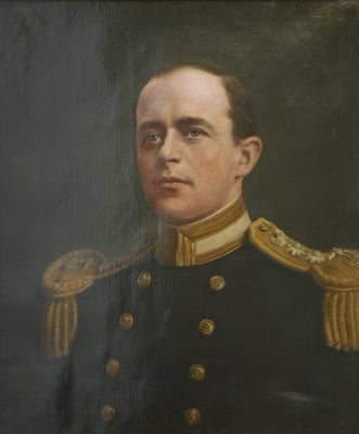 SCT411282 Captain Robert Falcon Scott (oil on canvas) by Lawrence, J. Cousins (19th century); 59.5x49.5 cm; Scott Polar Research Institute, University of Cambridge, UK; (add.info.: Robert Falcon Scott (1868-1912) British Royal Navy officer, polar explorer and leader of the Discovery and Terra Nova Antarctic expeditions;); British, out of copyright