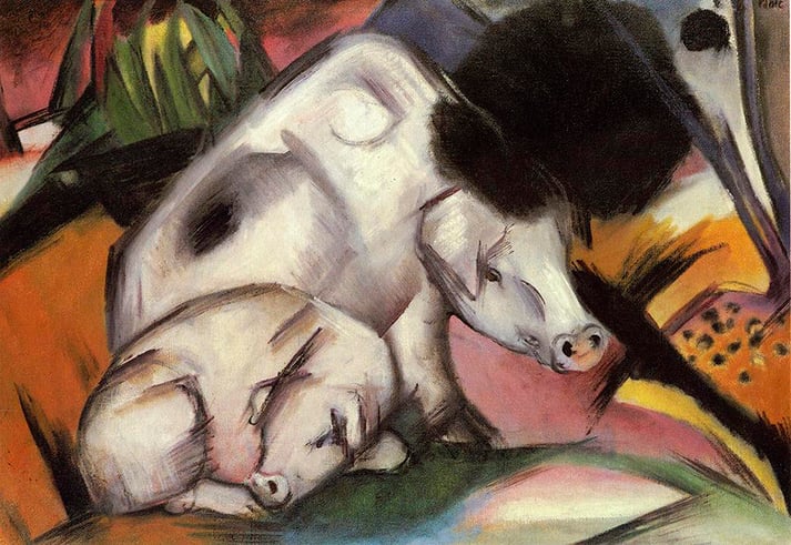 NUL445540 Pigs, 1912 (oil on canvas) by Marc, Franz (1880-1916); 58x84 cm; Private Collection; German, out of copyright.