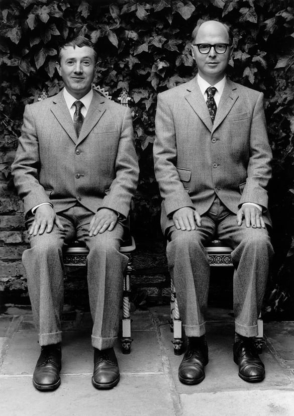 464128 Gilbert and George, London, 1990 (b/w photo); (add.info.: Gilbert Proesch (b.1943) and George Passmore (b.1942) British artists); Â© Chris Felver; out of copyright.