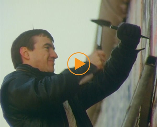 The fall of the Berlin Wall. People breaking the wall down, being reunited with loved ones and gaining access to the other side. / Buff Film & Video Library