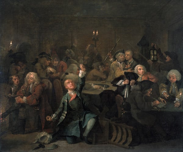 A Rake's Progress VI: The Rake at a Gaming House, 1733 by William Hogarth, Courtesy of the Trustees of Sir John Soane's Museum, London
