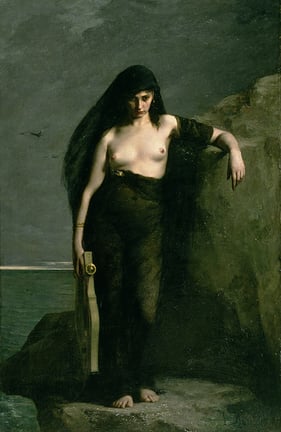 Sappho, 1877 (oil on canvas), Mengin, Charles Auguste (1853-1933) / Manchester Art Gallery, UK / Bridgeman Images