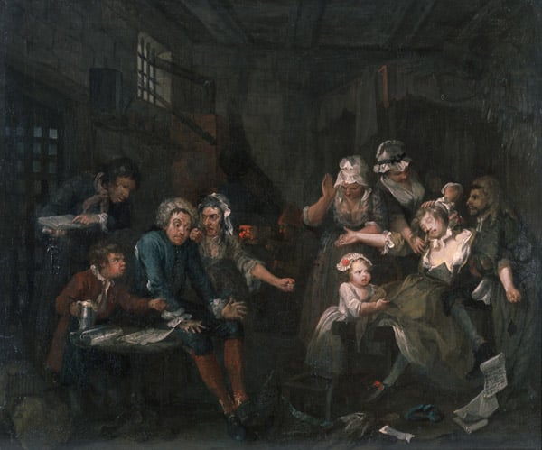  A Rake's Progress VII: The Rake in Prison, 1733 by William Hogarth, Courtesy of the Trustees of Sir John Soane's Museum, London