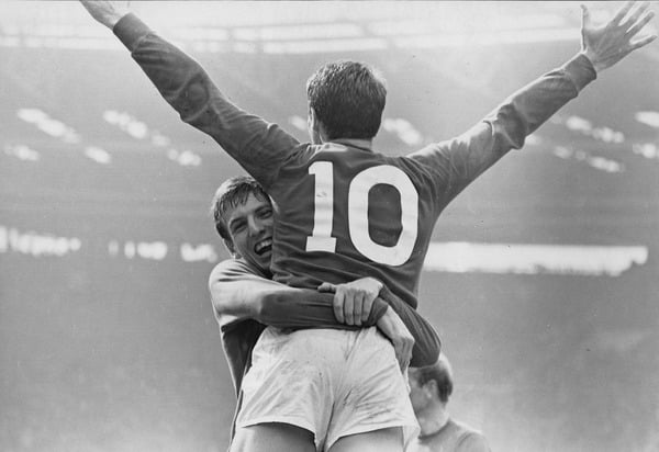 Geoff Hurst and Martin Peters, World Cup Final, 1966 (b/w photo); Photo © Neil Libbert