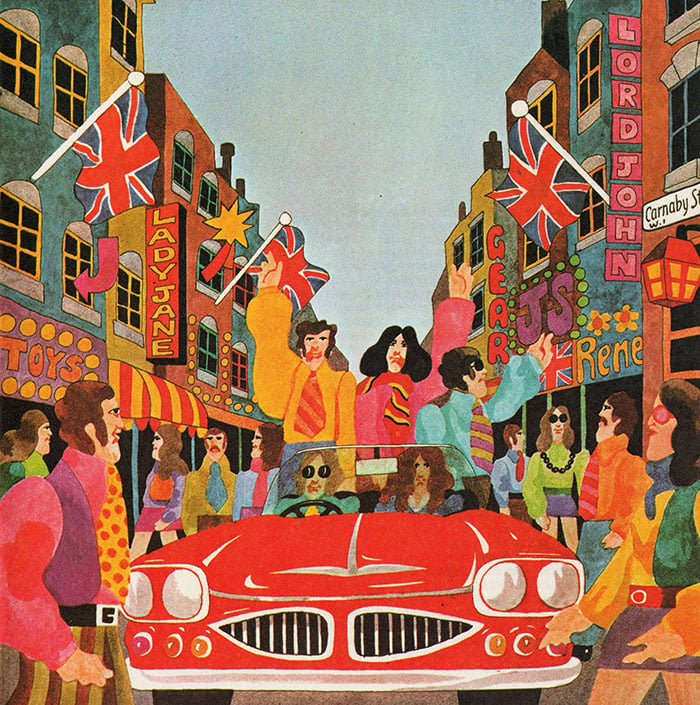 MEG428047 A Carnaby Scene, from 'Carnaby Street' by Tom Salter, 1970 (colour litho) by English, Malcolm (b.1946); Private Collection; English, in copyright PLEASE NOTE: Bridgeman Images represents the copyright holder of this image and can arrange clearance.