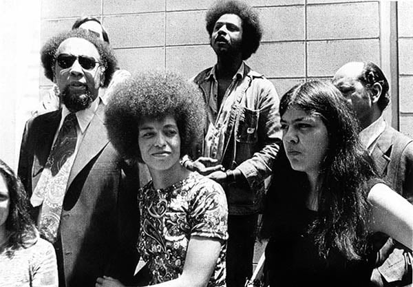 Angela Davis (b1944) American black activist, communist, defender of the cause of black prisoners, Black panthers activist, here leaving the courtroom after winning a court battle on June 4, 1972.