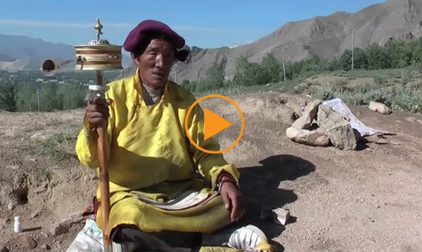 Old man with prayer wheel, Tibet 2 / 2011 / Benoy K Behl Films / Bridgeman Images