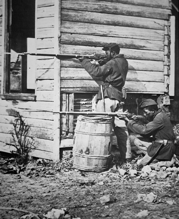 Black troops of the Union Army on picket duty in Virginia during the American Civil War 1864 / Peter Newark Military Pictures